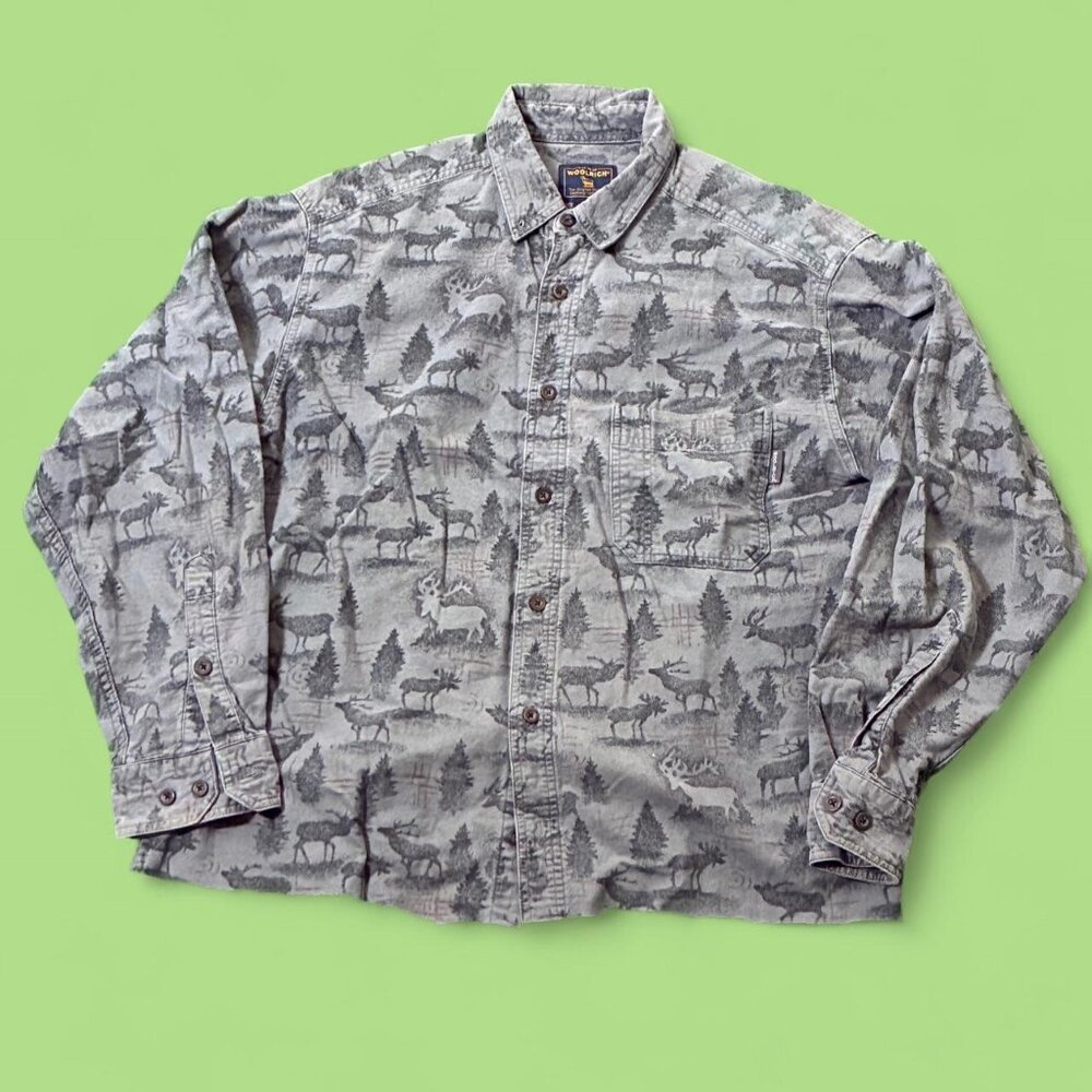 Grey Fleece Cropped Woolrich Button Up - image 1